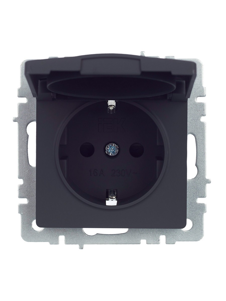 Розетка IEK BRITE с/з с шторками и крышкой 16А IP44 РСбш10-3-44-БрГ графит BR-R16-16-44-K53