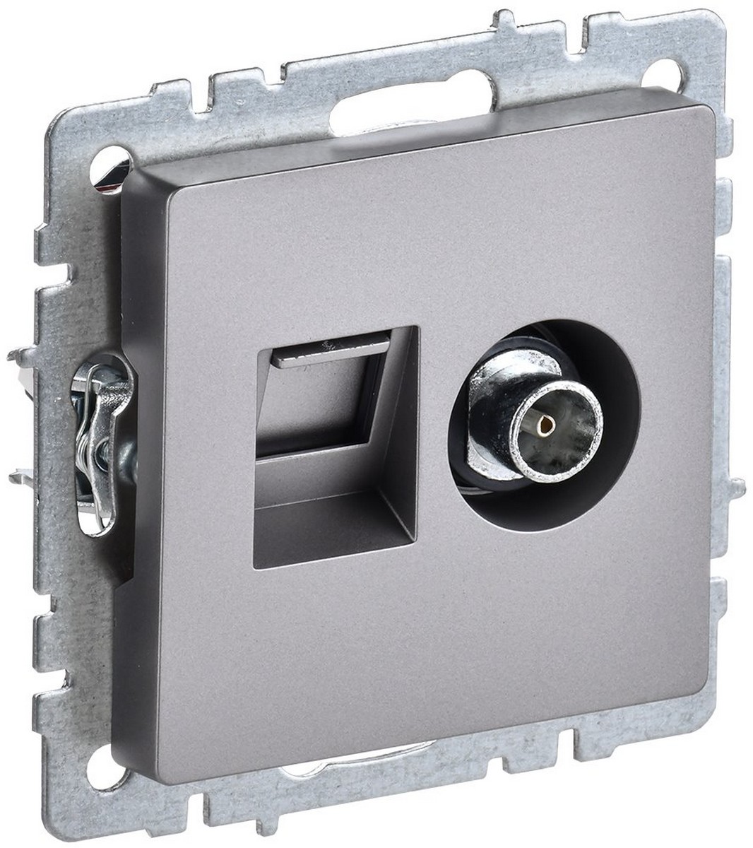 Розетка IEK BRITE двойная TV+RJ45 кат.5E РТВ/РК12-БрС сталь BR-AK20-1-K46