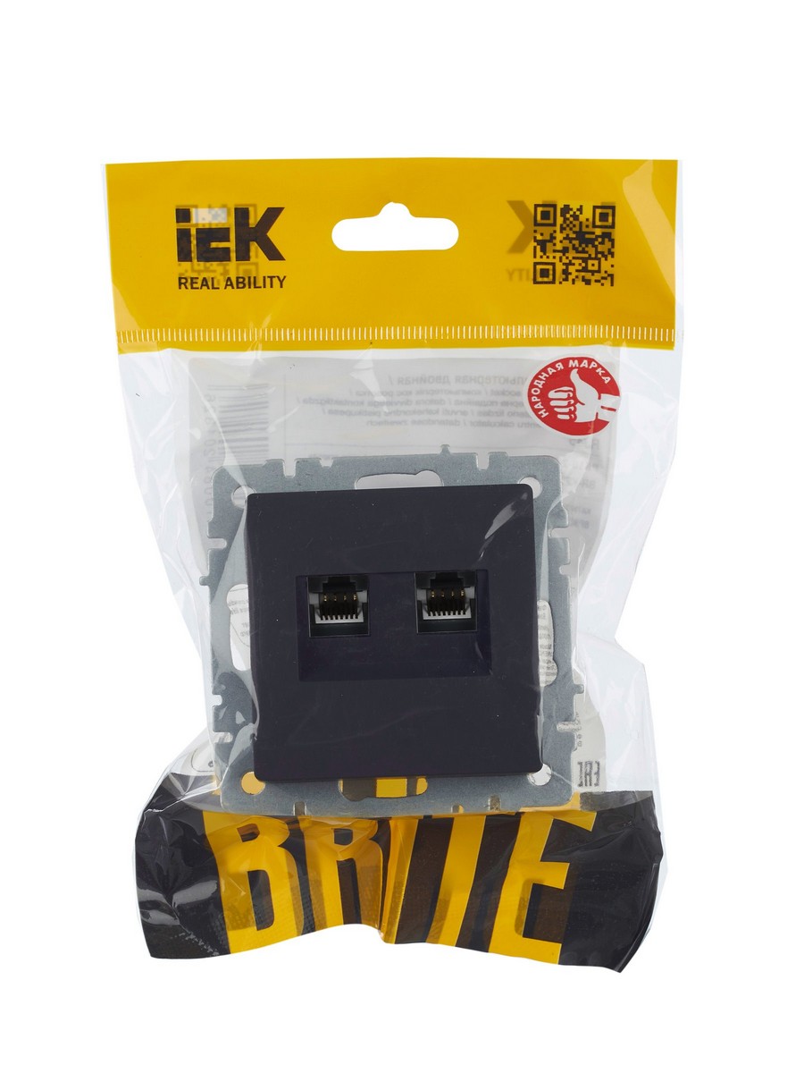 IEK Brite Графит Розетка IEK BRITE компьютерная двойная RJ45 кат.5E РК10-2-БрГ графит BR-K20-1-K53