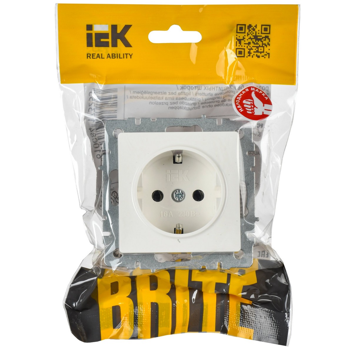 Розетка IEK BRITE с/з с шторками 16А РС14-1-0-БрБ белый BR-R14-16-K01