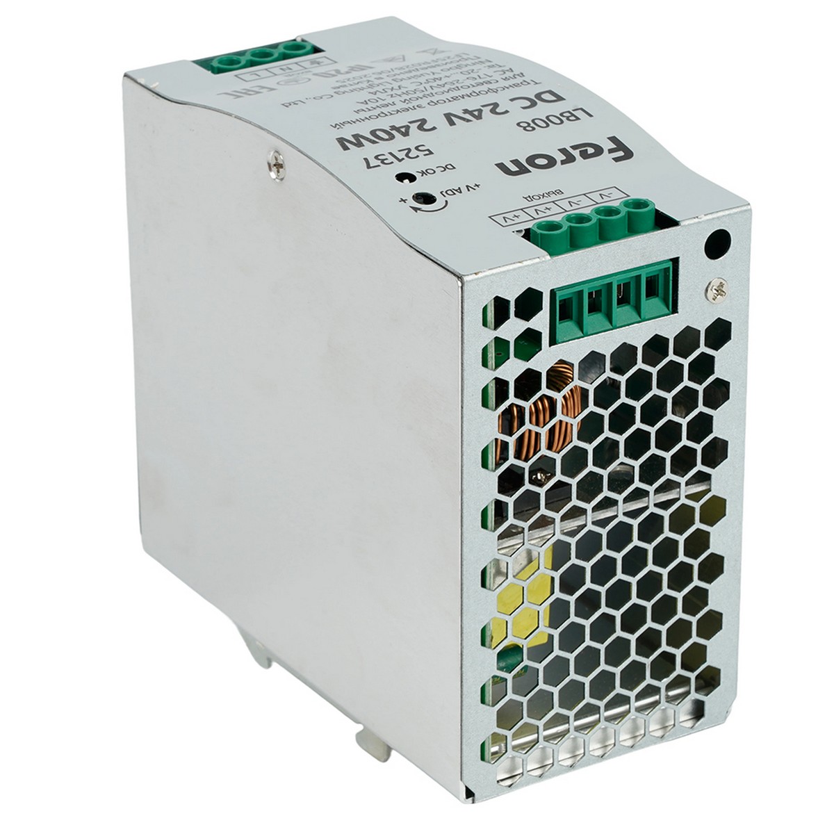 Трансформатор Feron LB008 для светодиодной ленты на DIN-рейку 240W 24V 63*125.5*113мм IP20 52137