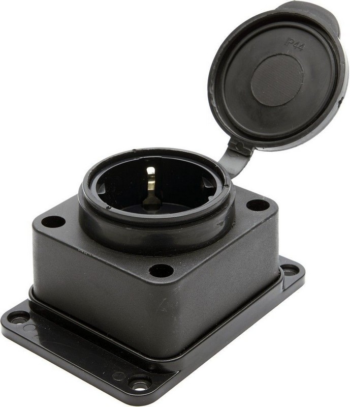 Розетка настенная 1-местная с/з STEKKER RST16-31-44 каучук 250В 16А IP44 черный 39018