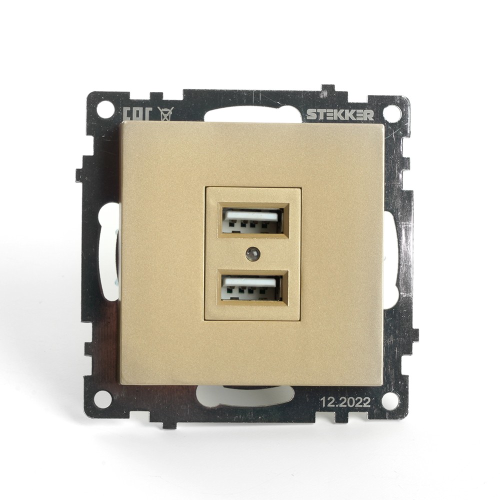 Катрин - Розетки и выключатели Stekker Розетка USB 2-местная STEKKER GLS10-7115-08 250B 21А Катрин золото 49229