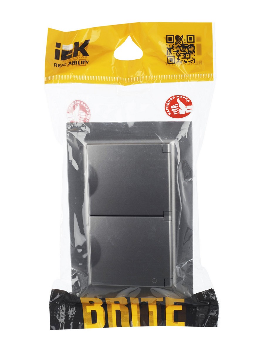 IEK Brite Сталь Розетка IEK BRITE 2-ая с/з с шторками и крышкой 16А в сборе IP44 РСбш12-3-44-БрС сталь BR-R26-16-44-