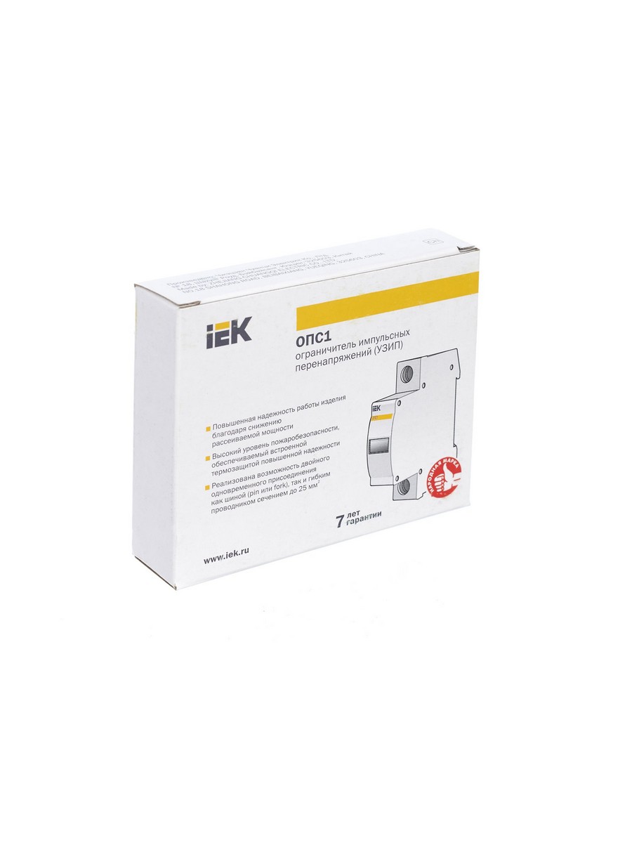 Реле напряжения и контроля фаз Ограничитель перенапряжения IEK KARAT (УЗИП) ОПС1-B 1Р In=30kA Un=400B Im=60kA MOP20-1-B 