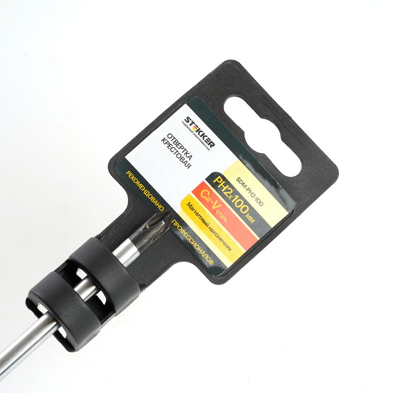 Отвертка крестовая STEKKER Ph 2 х 100 мм Cr-V двухкомпонентная рукоятка SDM-PH2-100 39770