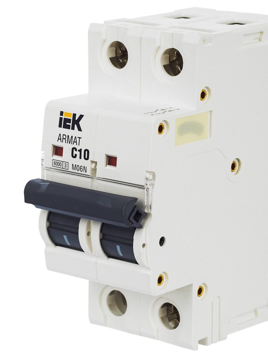 2 полюсные (двухполюсные) Автоматический выключатель IEK ARMAT M06N 2P C 10А AR-M06N-2-C010 