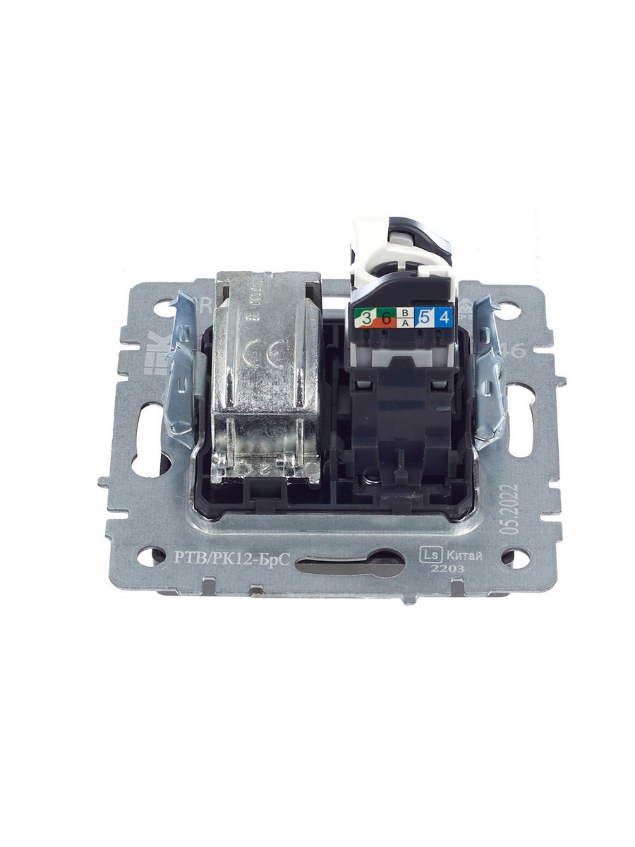 Розетка IEK BRITE двойная TV+RJ45 кат.5E РТВ/РК12-БрС сталь BR-AK20-1-K46