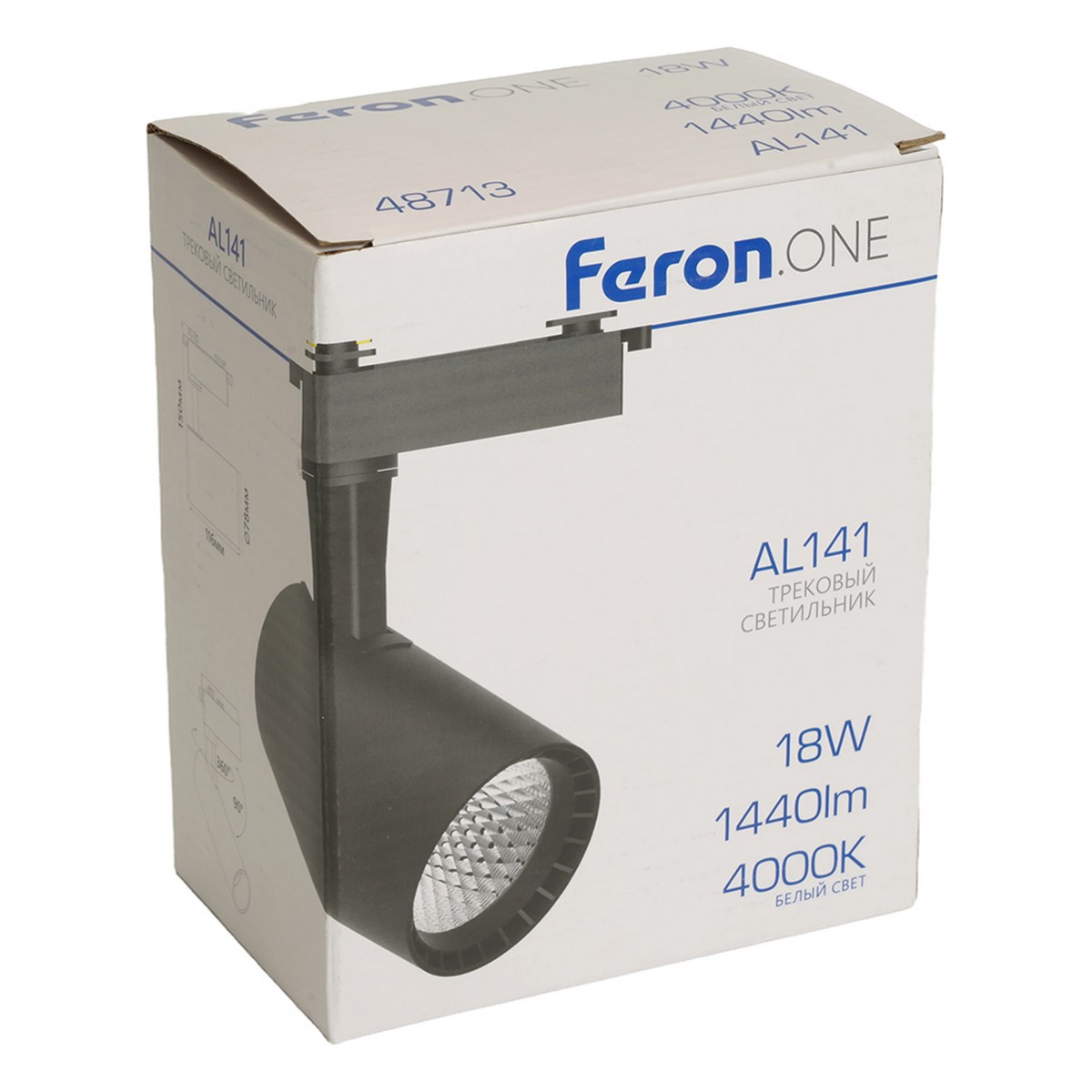 Трековые светодиодные светильники Светодиодный светильник Feron.ONE AL141 трековый 18W 4000K 35 градусов черный 48713 