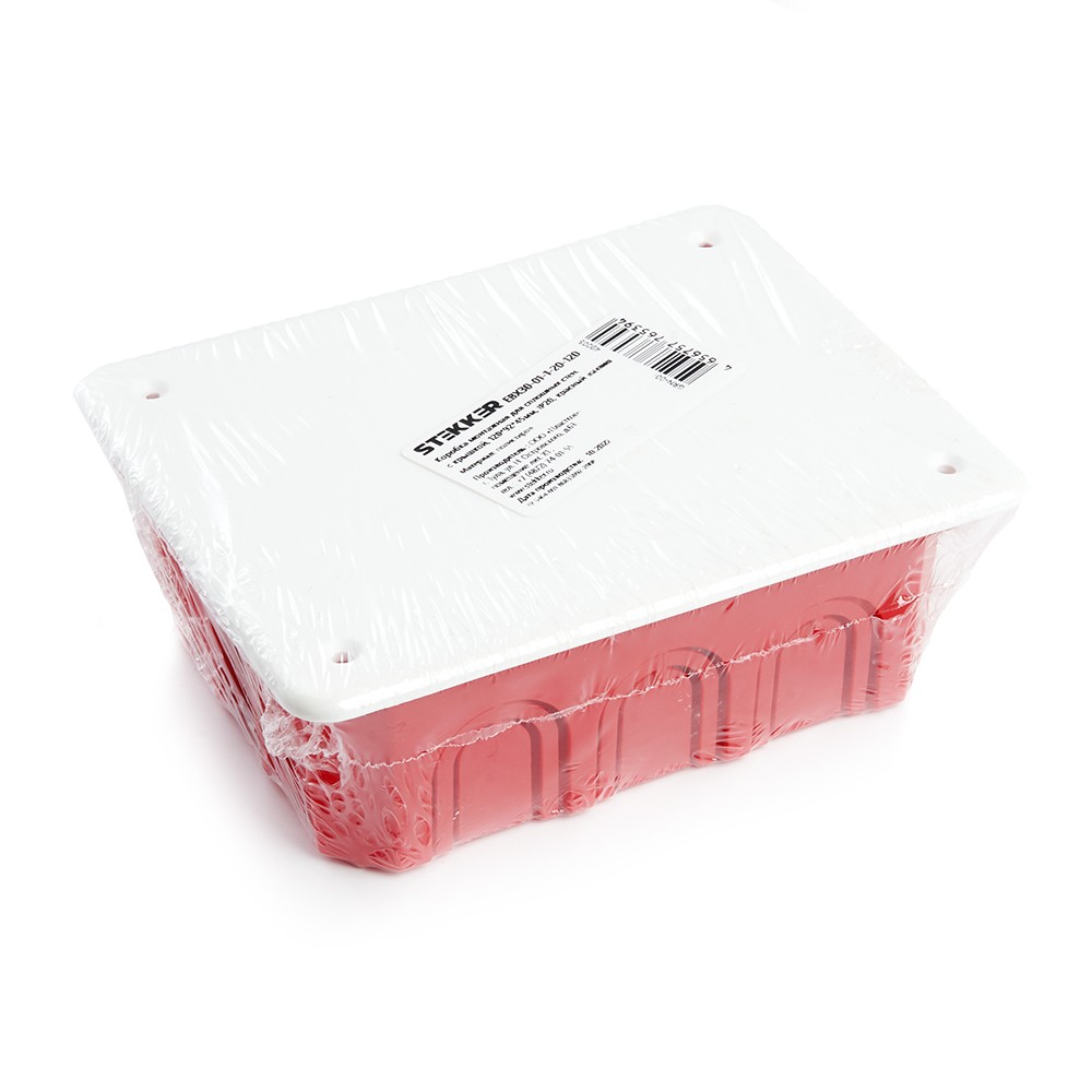 Коробка монтажная STEKKER EBX30-01-1-20-120 для сплошных стен, с крышкой, 120*92*45мм , красный 49005