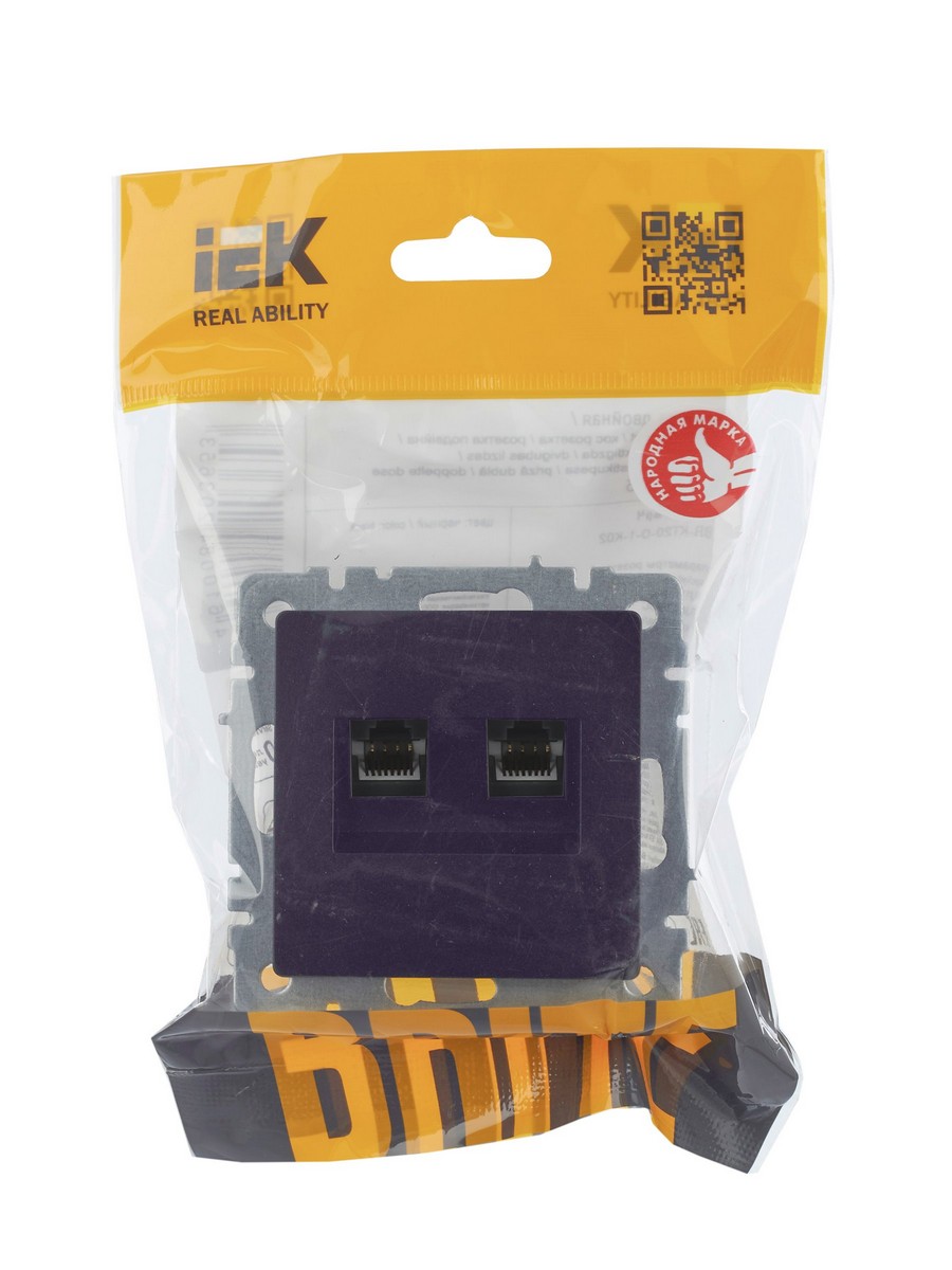 Розетка IEK BRITE двойная RJ11+RJ45 кат.5E РК/Т12-БрЧ черный BR-KT20-O-1-K02