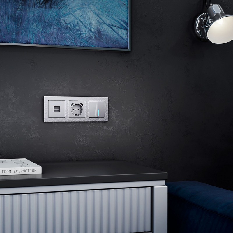 Werkel Серебряный механизмы Выключатель Werkel двухклавишный проходной с подсветкой серебряный W1122106