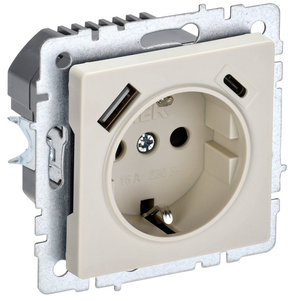 Розетка IEK BRITE с с/з и шторками 16А с USB A+C 18Вт РЮш11-1-БрКр бежевый BR-R14-16-U22-018-K10