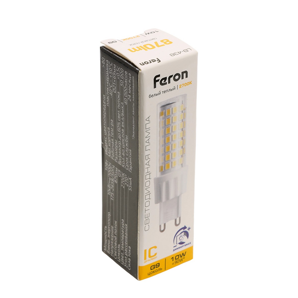 Лампа светодиодная диммируемая Feron LB-438 G9 10W 2700K 51741