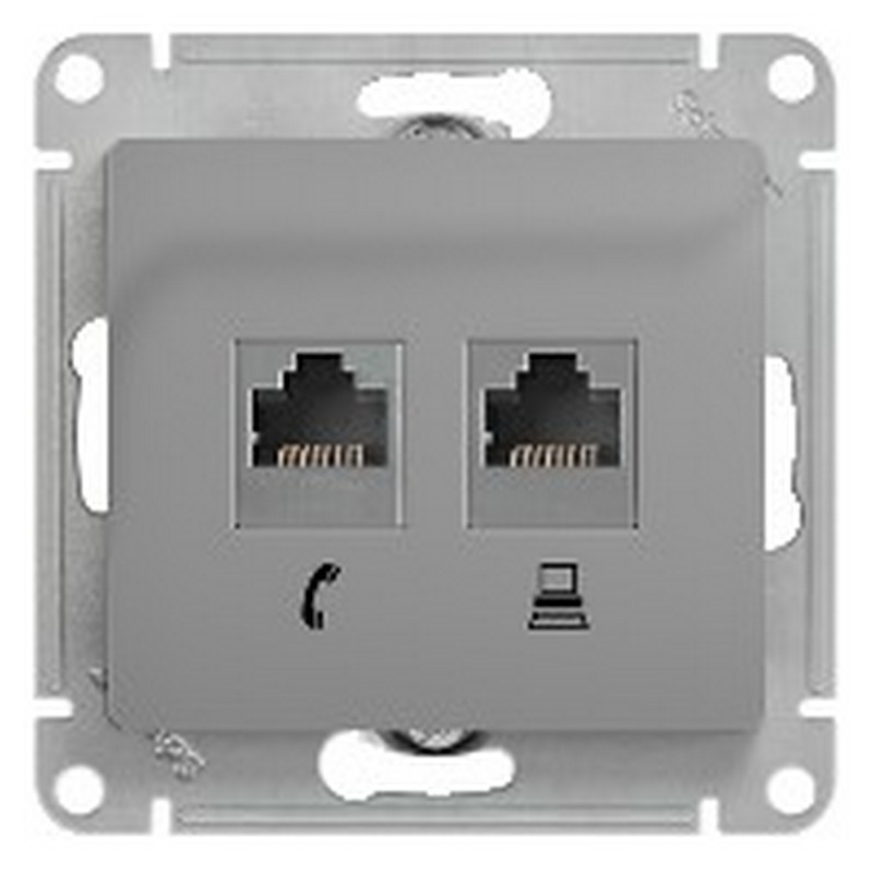 Розетка Systeme Electric Glossa Алюминий 2-я RJ11+RJ45, кат.5E GSL000385