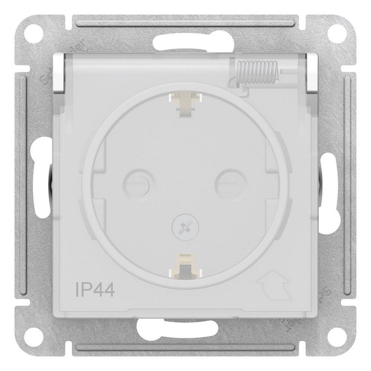 Розетка Systeme Electric AtlasDesign Aqua белый с/з со шторками с крышкой, 16А, IP44, ATN440146