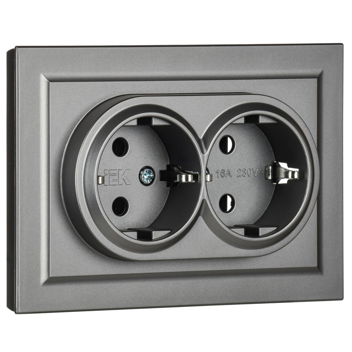 IEK Brite Сталь Розетка IEK BRITE 2-ая с/з без шторок 16А в сборе РС12-3-БрС сталь BR-R21-16-K46-F