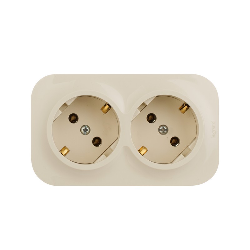 Розетка Legrand Quteo двойная с заземлением без шторок бежевая 782263 (782243)