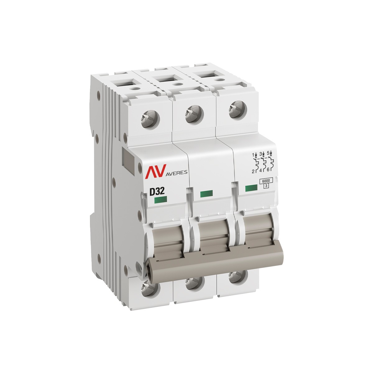 3 полюсные (трехполюсные) Автоматический выключатель EKF AVERES AV-6 (D) 3P 32А 6kA mcb6-3-32D-av 