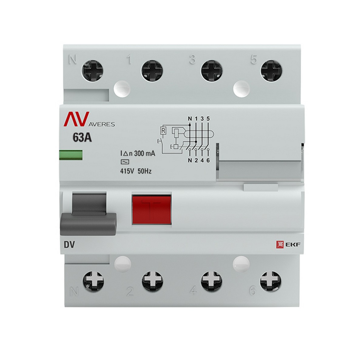 УЗО EKF Averes DV 4P 63А/300мА (AC) электромеханическое rccb-4-63-300-ac-av