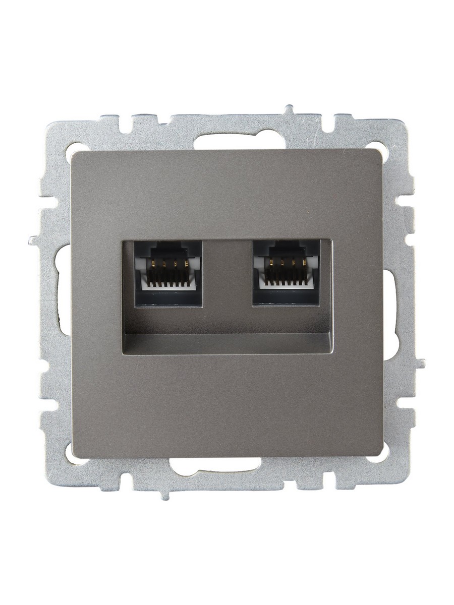 Розетка IEK BRITE двойная RJ11+RJ45 кат.5E РК/Т12-БрС сталь BR-KT20-O-1-K46