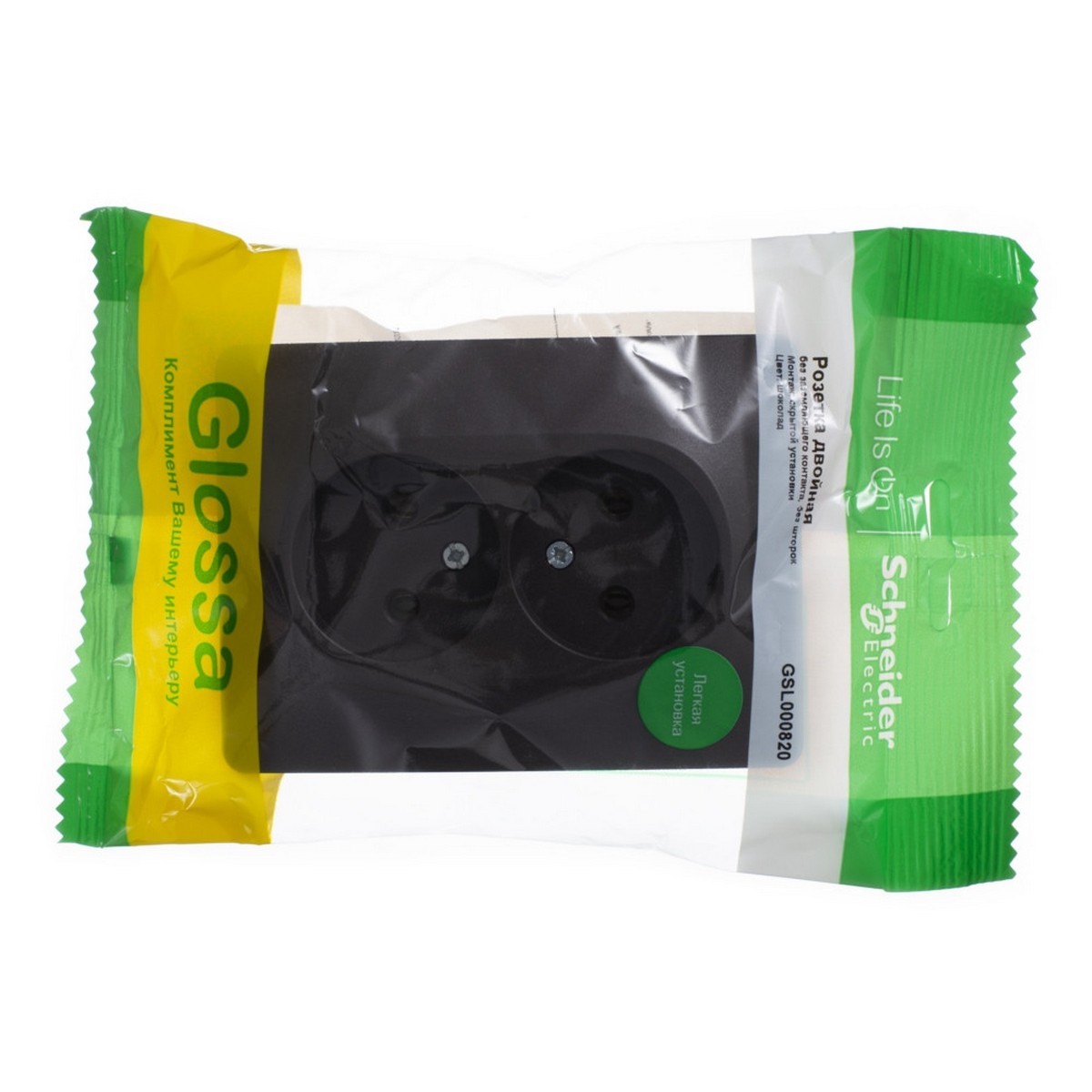 Glossa Шоколад Розетка Systeme Electric Glossa Шоколад двойная без заземления,16А, в сборе GSL000820