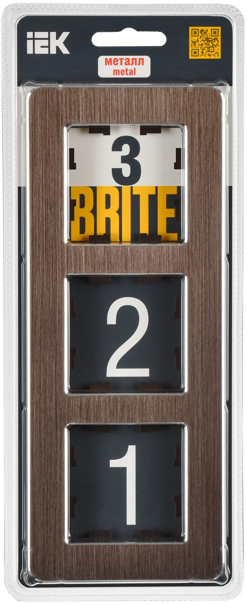 Рамка IEK BRITE DECOR Коричневый металл. скругл.угол 3-мест. РУ-3-1-Бр RE AL BR-M32-M-21-K30