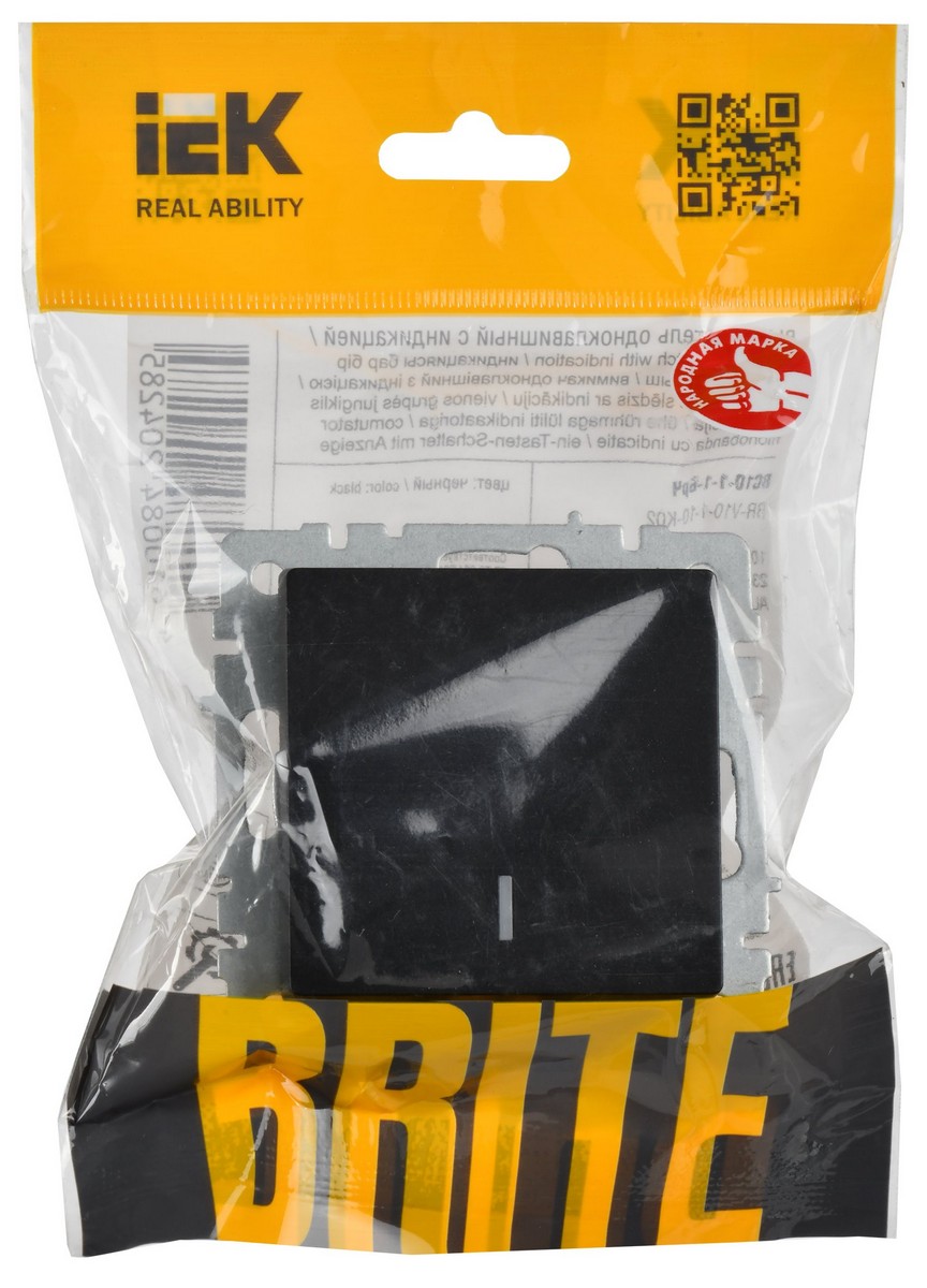 Выключатель IEK BRITE 1-клавишный с индикацией 10А ВС10-1-1-БрЧ черный BR-V10-1-10-K02