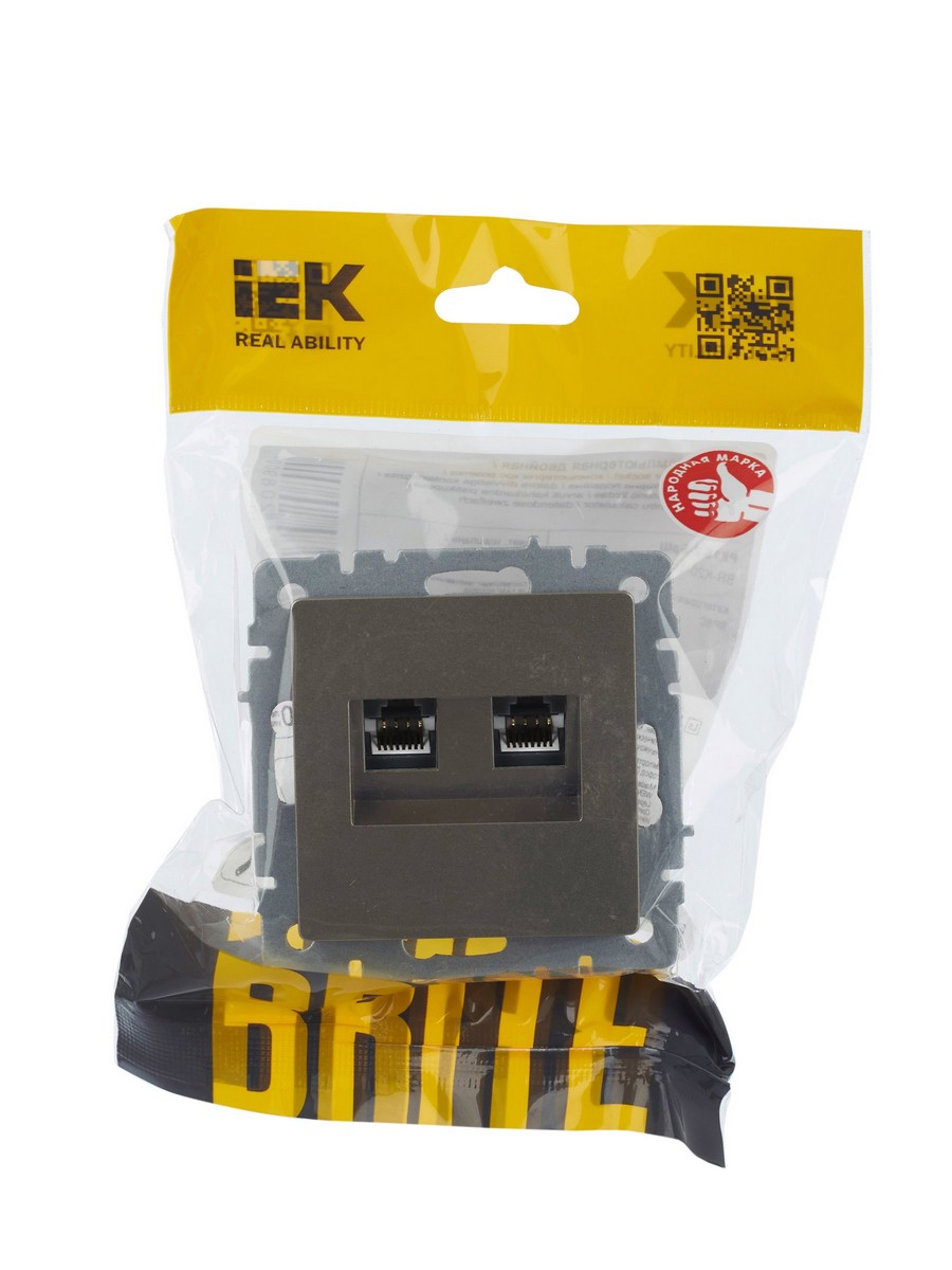 Розетка IEK BRITE компьютерная двойная RJ45 кат.5E РК10-2-БрШ шампань BR-K20-1-K37