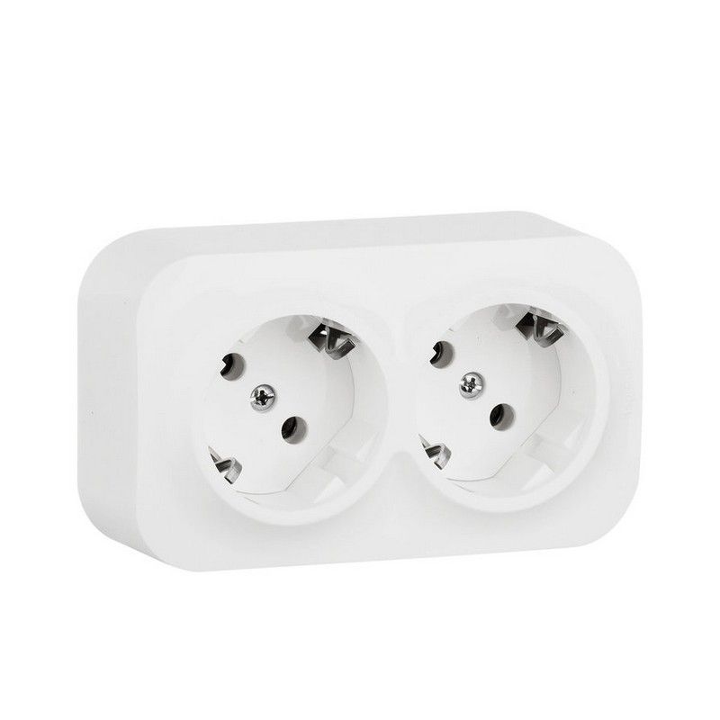 Накладные Розетки и выключатели Legrand Quteo Белый Розетка Legrand Quteo двойная с заземлением без шторок белая 782233 (782213)