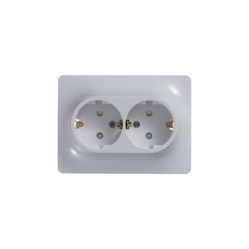 Розетка Systeme Electric Glossa Белый 2-я с/з со шторками (в сборе с рамко GSL000126