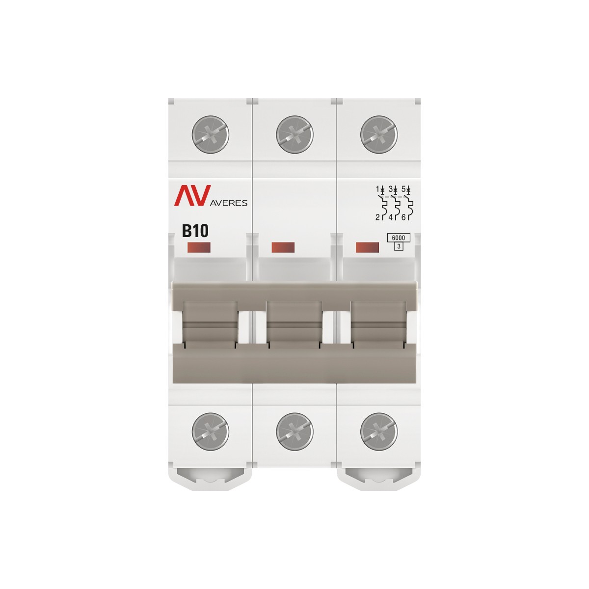 3 полюсные (трехполюсные) Автоматический выключатель EKF AVERES AV-6 (B) 3P 10А 6kA mcb6-3-10B-av 