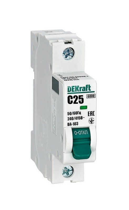 1 полюсные (однополюсные) Автоматический выключатель DEKraft 1Р 25А C ВА-103 6кА 12275DEK 