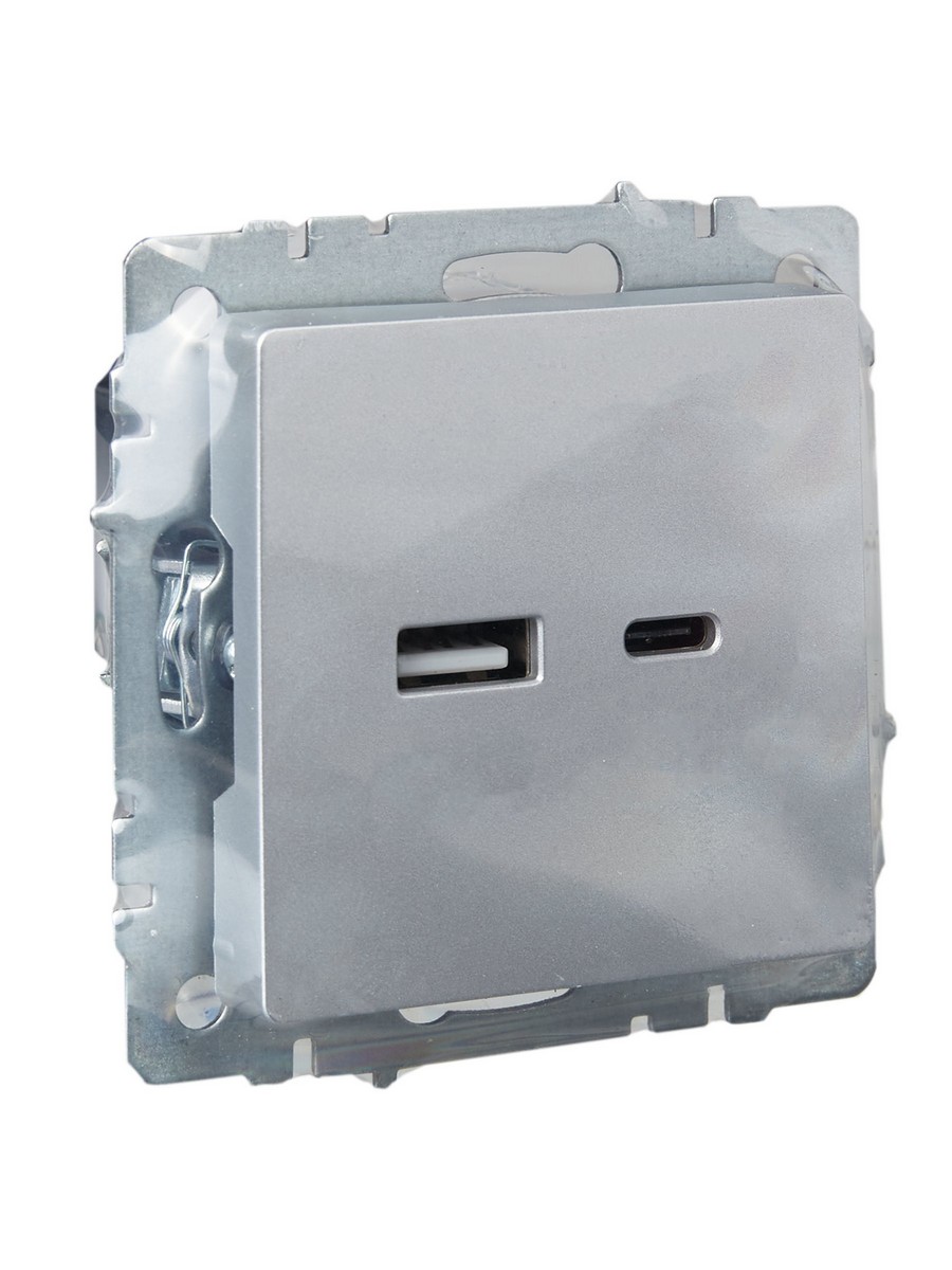 Розетка IEK BRITE USB A+C 18Вт РЮ11-1-БрА алюминий BR-U22-018-K47