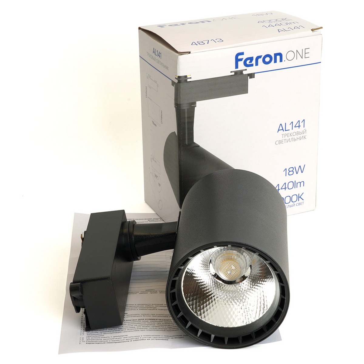 Трековые светодиодные светильники Светодиодный светильник Feron.ONE AL141 трековый 18W 4000K 35 градусов черный 48713 