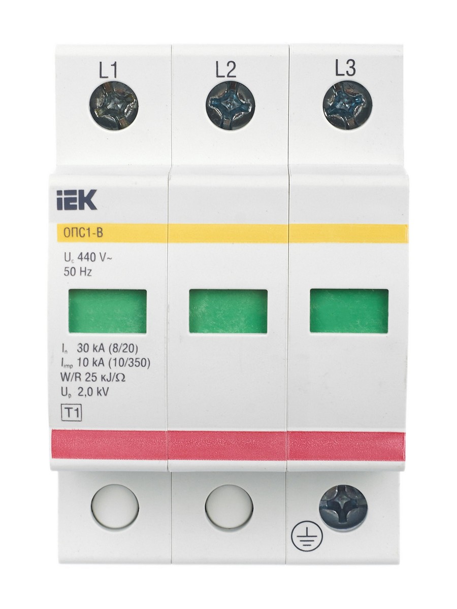Ограничитель перенапряжения IEK KARAT (УЗИП) ОПС1-B 3Р In=30kA Un=400B Im=60kA MOP20-3-B