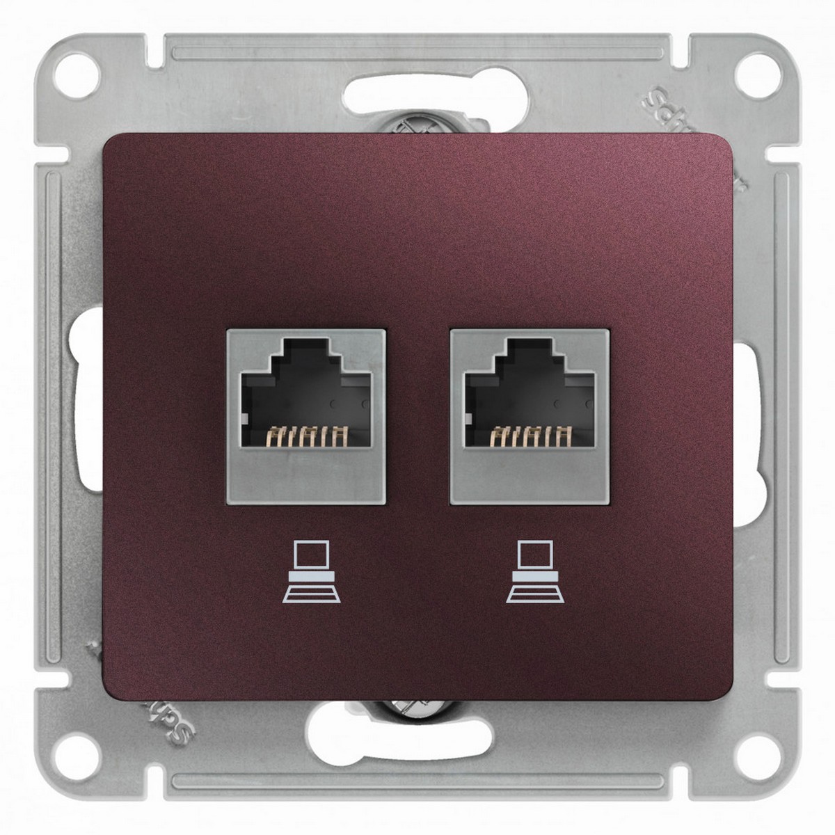 Glossa Баклажан Розетка компьютерная Systeme Electric Glossa Баклажановая 2-ая RJ45+RJ45 кат.5E GSL001185KK