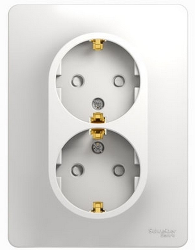 Розетка Systeme Electric Glossa Белый 2-я с/з со шторками (в сборе с рамко GSL000126