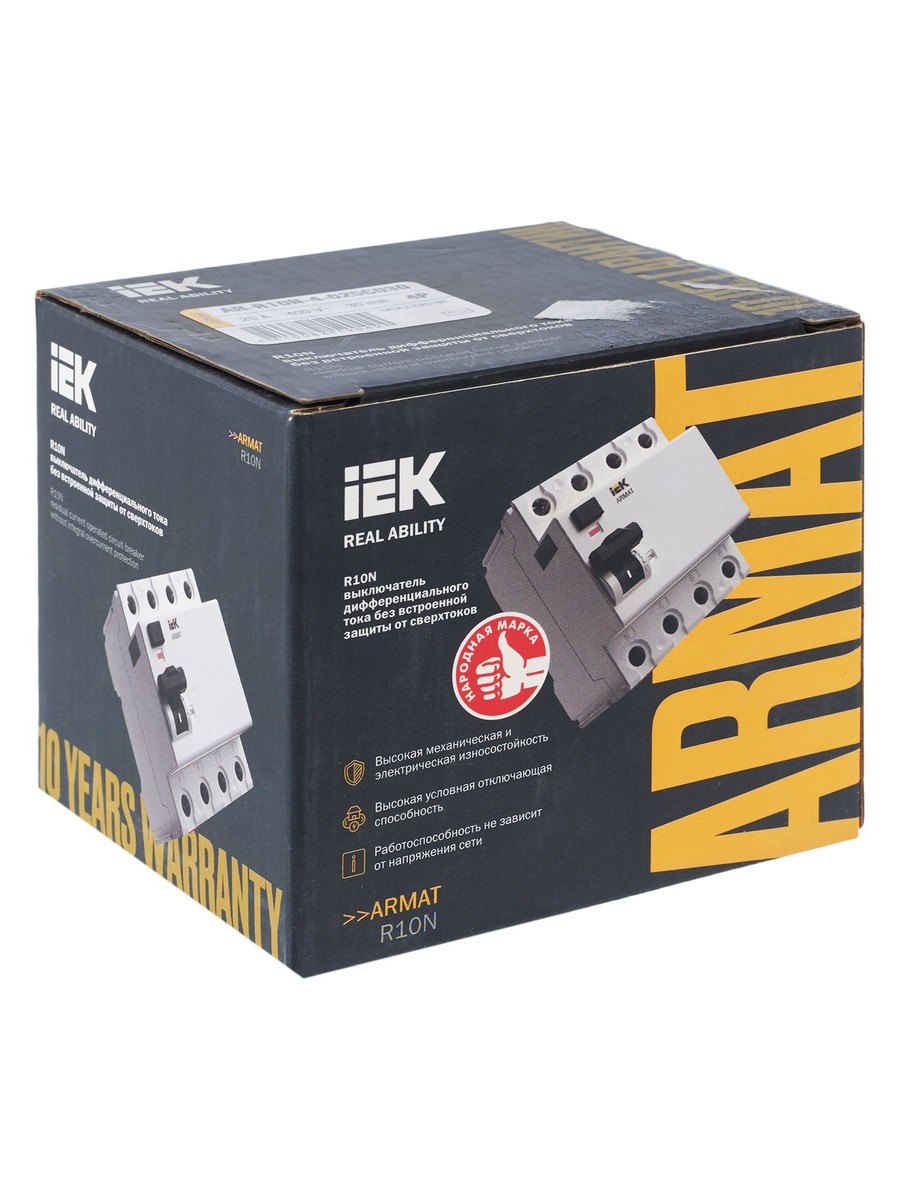 ВДТ УЗО IEK ARMAT R10N 4P 25А 30мА тип AC AR-R10N-4-025C030