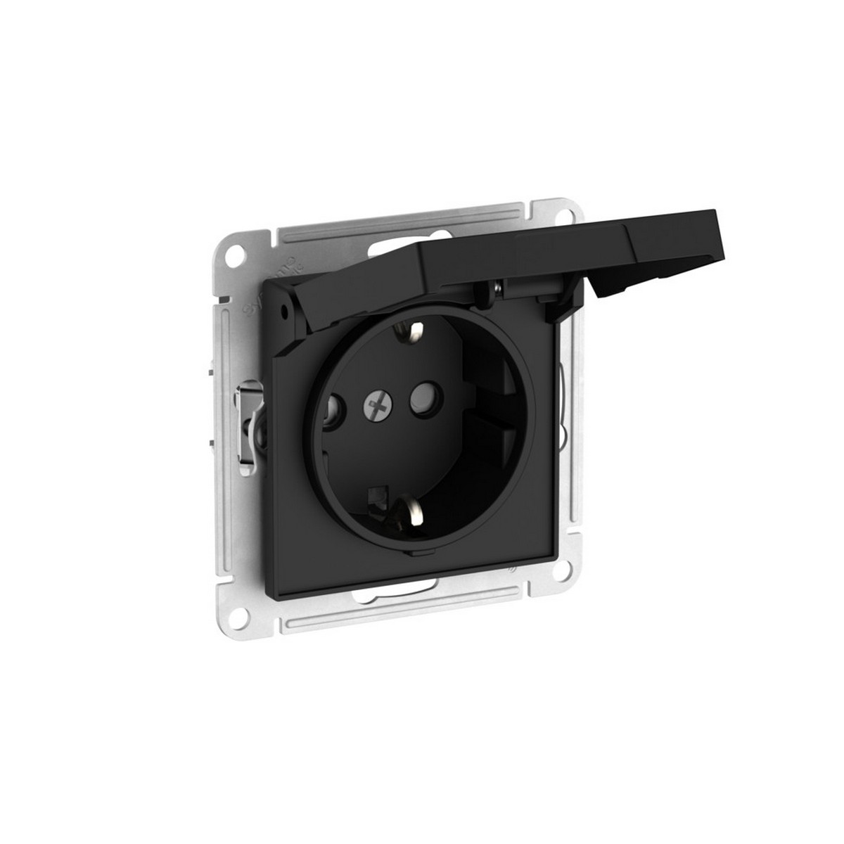 Розетка SE AtlasDesign Карбон с заземл. со шторк. с крышкой IP20 быстрозажим. клем. ATN001046S
