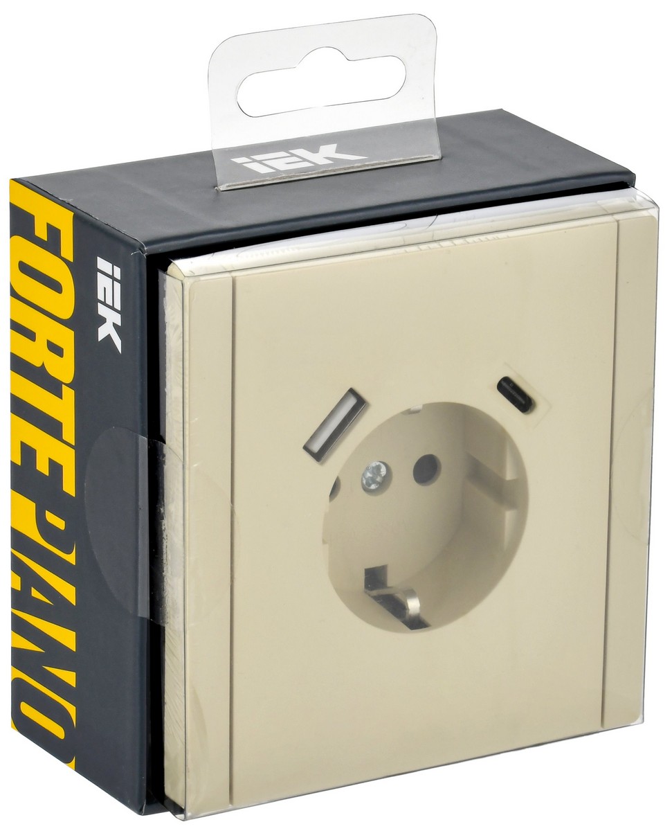 IEK FORTE&PIANO Ваниль Розетка IEK FORTE&PIANO Ваниль с/з со шт винтовое крепление 16А USB A+C 18Вт FP447