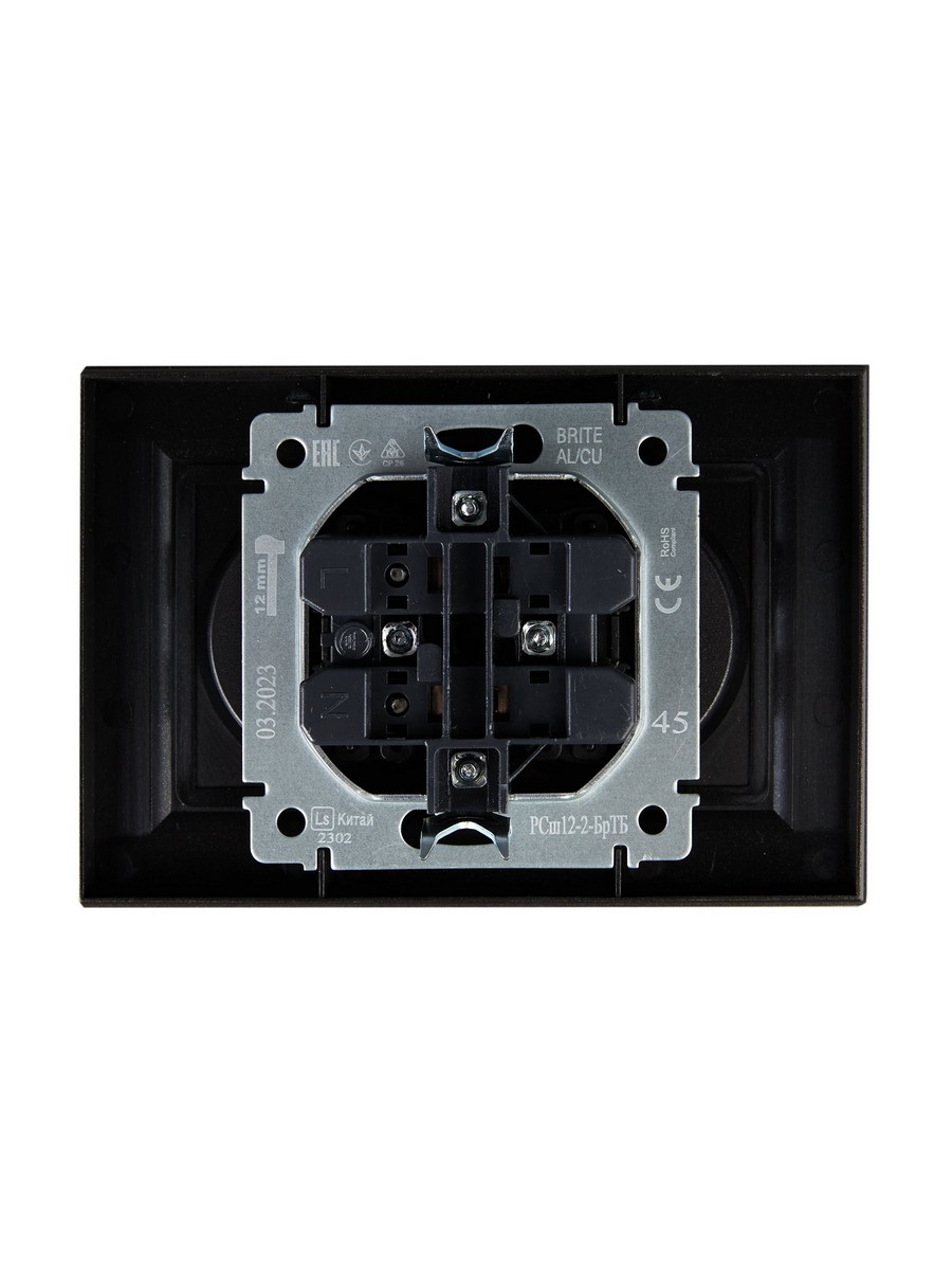 IEK Brite Бронза Розетка IEK BRITE Темн.бронза 2-я без з/к с з/ш 10А в сборе РСш12-2-БрТБ BR-R23-10-K45-F