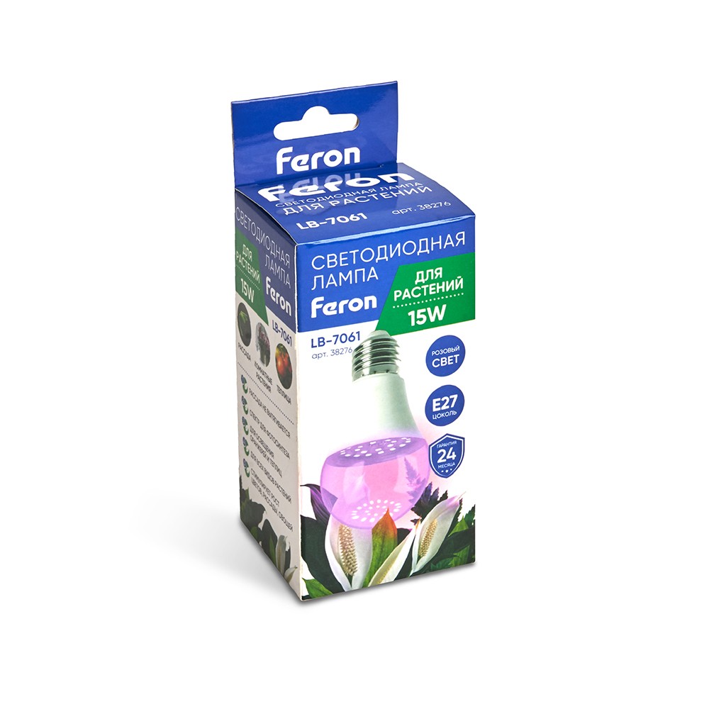 Лампа светодиодная для растений А60 Feron LB-7060 E27 15W красно-синий спектр 38276