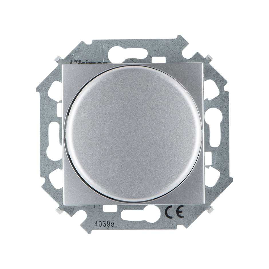 Розетки и выключатели Simon 15 Алюминий Светорегулятор Simon 15 Алюминий поворотный для диммируемых LED ламп 5-215Вт 1591796-033