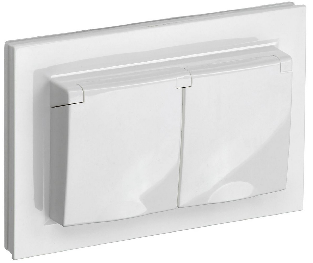 Розетка IEK BRITE 2-ая с/з с шторками и крышкой 16А в сборе IP44 РСбш12-3-44-БрБ белый BR-R26-16-44-