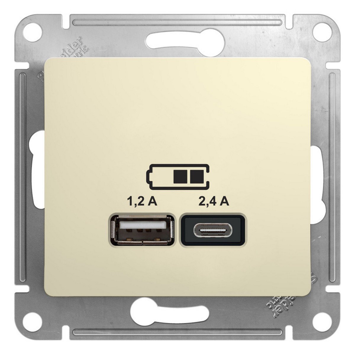 Розетка USB Systeme Electric Glossa Бежевый A+С, 5В/2,4А, 2х5В/1,2А GSL000239