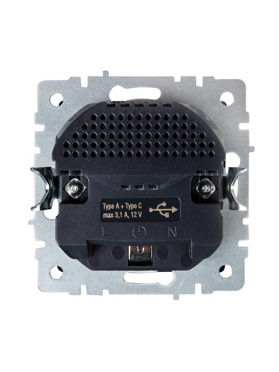 Розетка IEK BRITE с с/з и шторками 16А с USB A+C 18Вт РЮш11-1-БрС сталь BR-R14-16-U22-018-K46