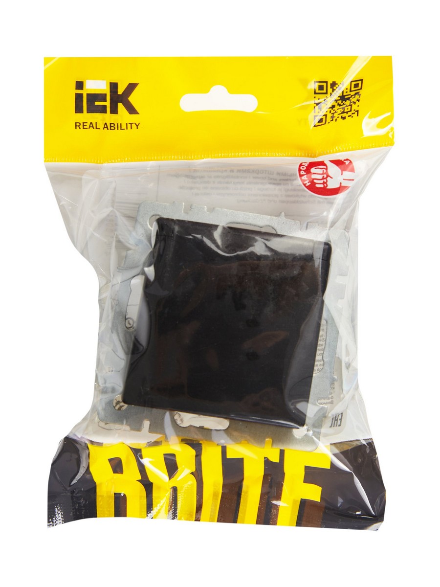 Розетка IEK BRITE с/з с шторками и крышкой 16А IP20 РСбш10-3-БрЧ черный BR-R16-16-K02