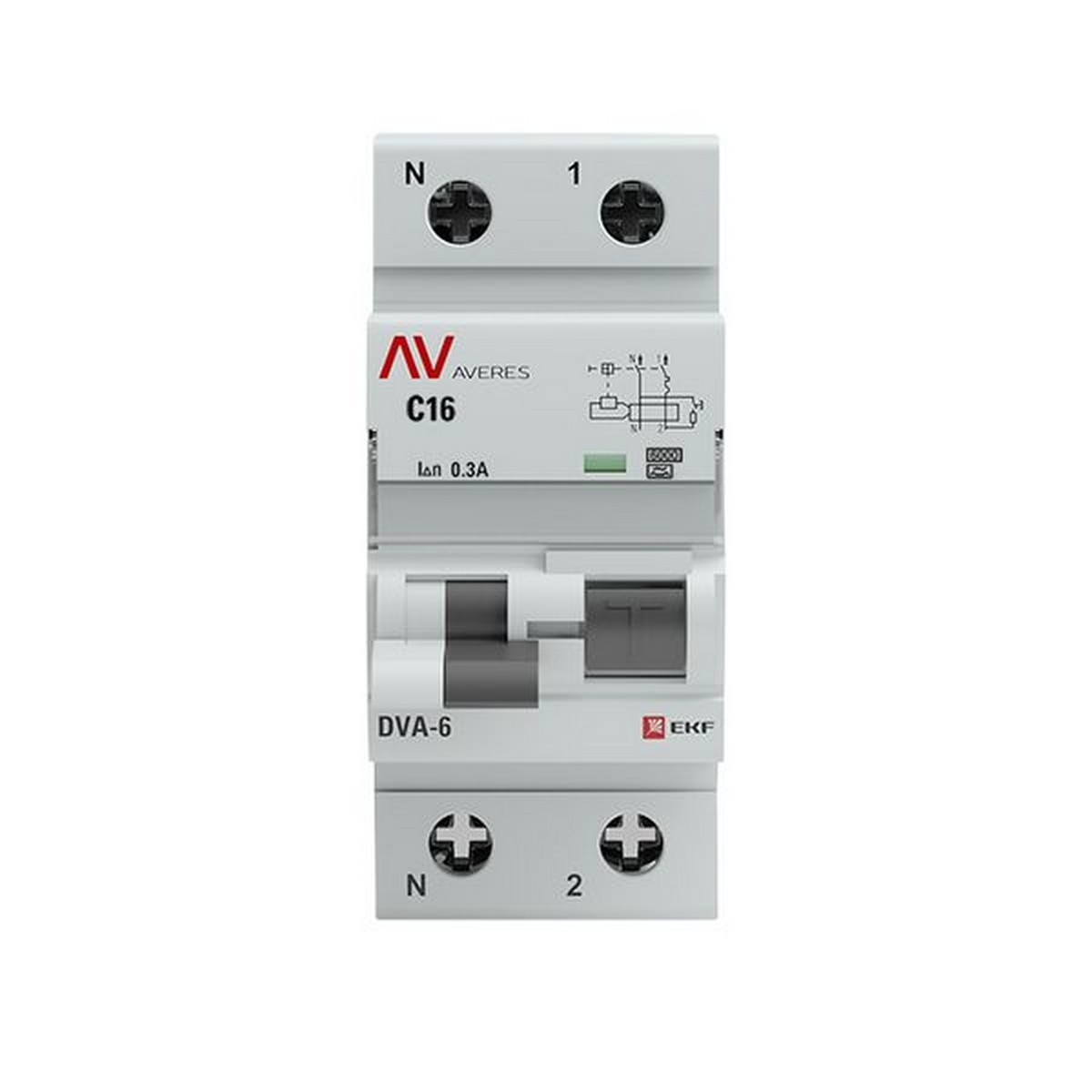 Диф. Автомат EKF AVERES DVA-6 (C) 1P+N 16А/300мА тип А 6кА rcbo6-1pn-16C-300-a-av