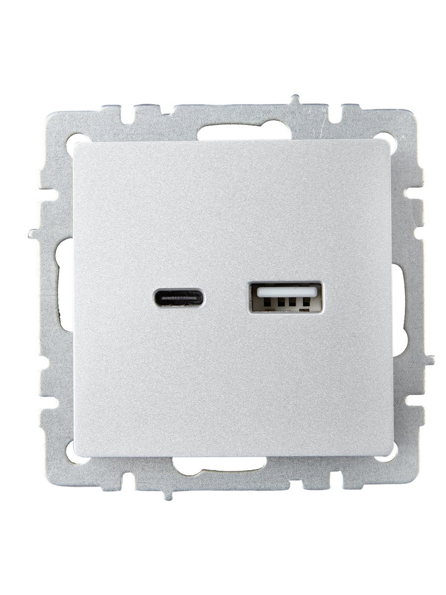 Розетка IEK BRITE USB A+C 18Вт РЮ11-1-БрА алюминий BR-U22-018-K47